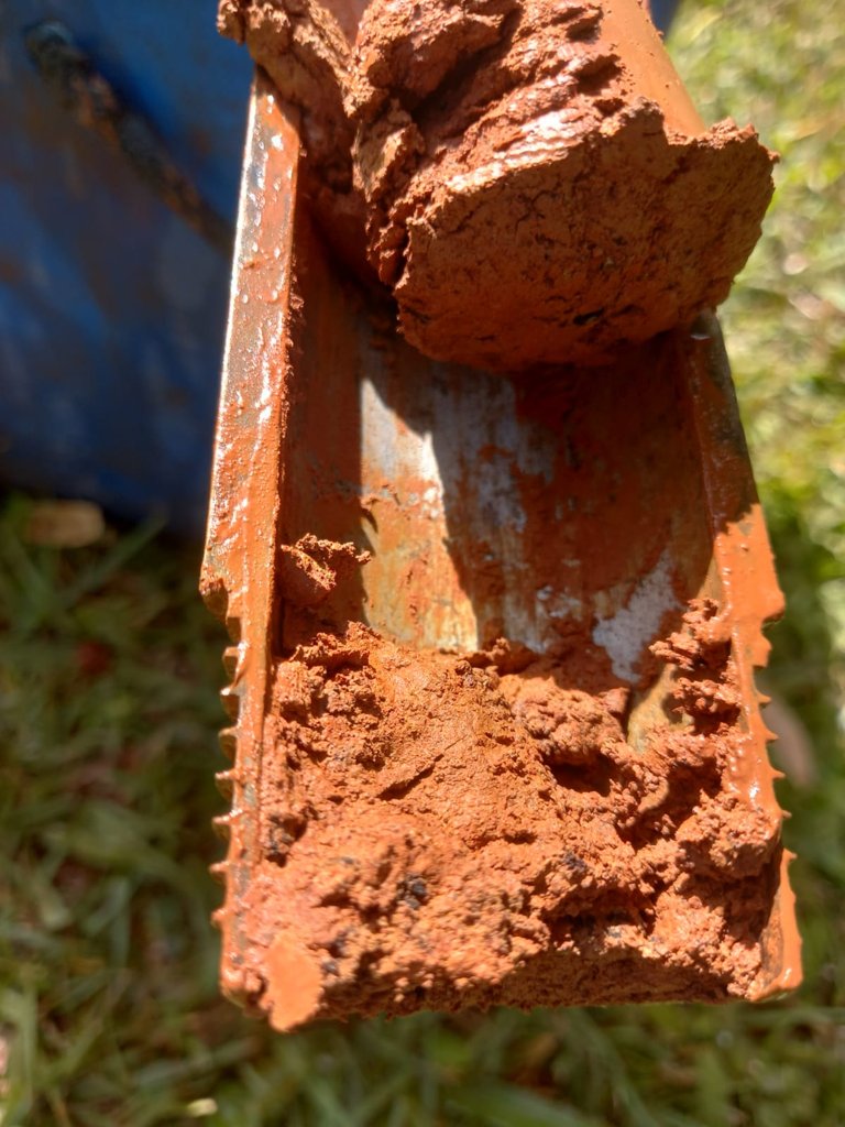 Sondagem SPT em Santa Izabel do Oeste — mai/2026: amostra de solo argiloso vermelho